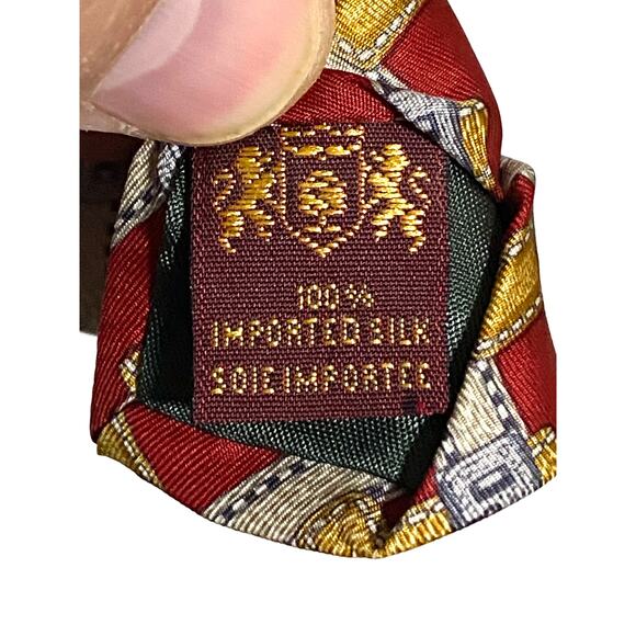 Vintage Mark Cross New York Gold Buckle Locks Silk Mens Neck Tie Red Gold - Picture 6 of 7